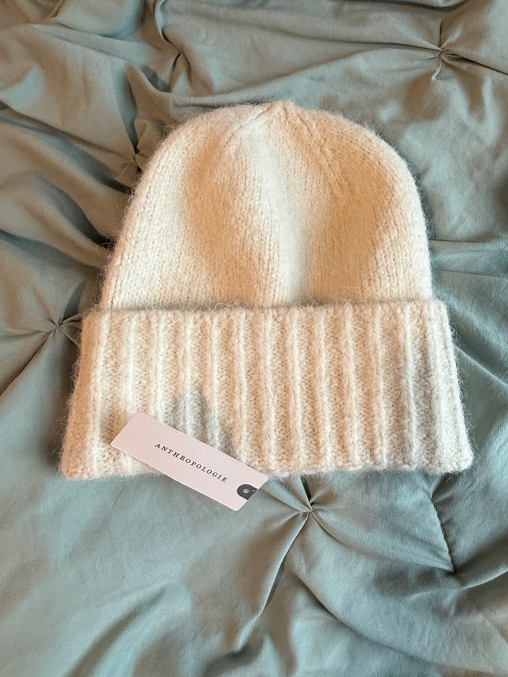 Anthropologie Cream Ribbed Fold-Over Beanie